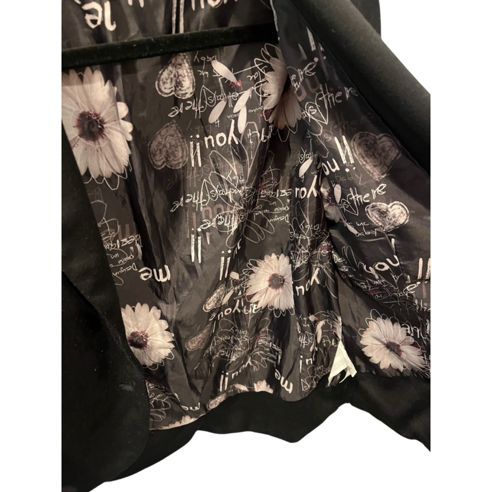 Desigual Floral Y2K Theme Black Blazer Women Size 40 Large Business Casual Lined - Picture 7 of 7